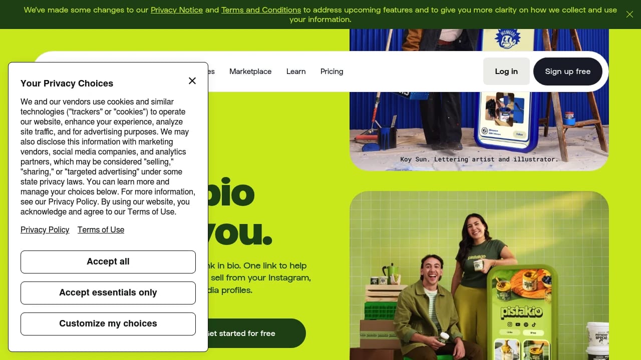 Screenshot of Linktree website