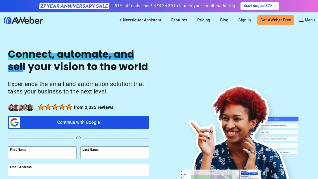 Screenshot of AWeber website