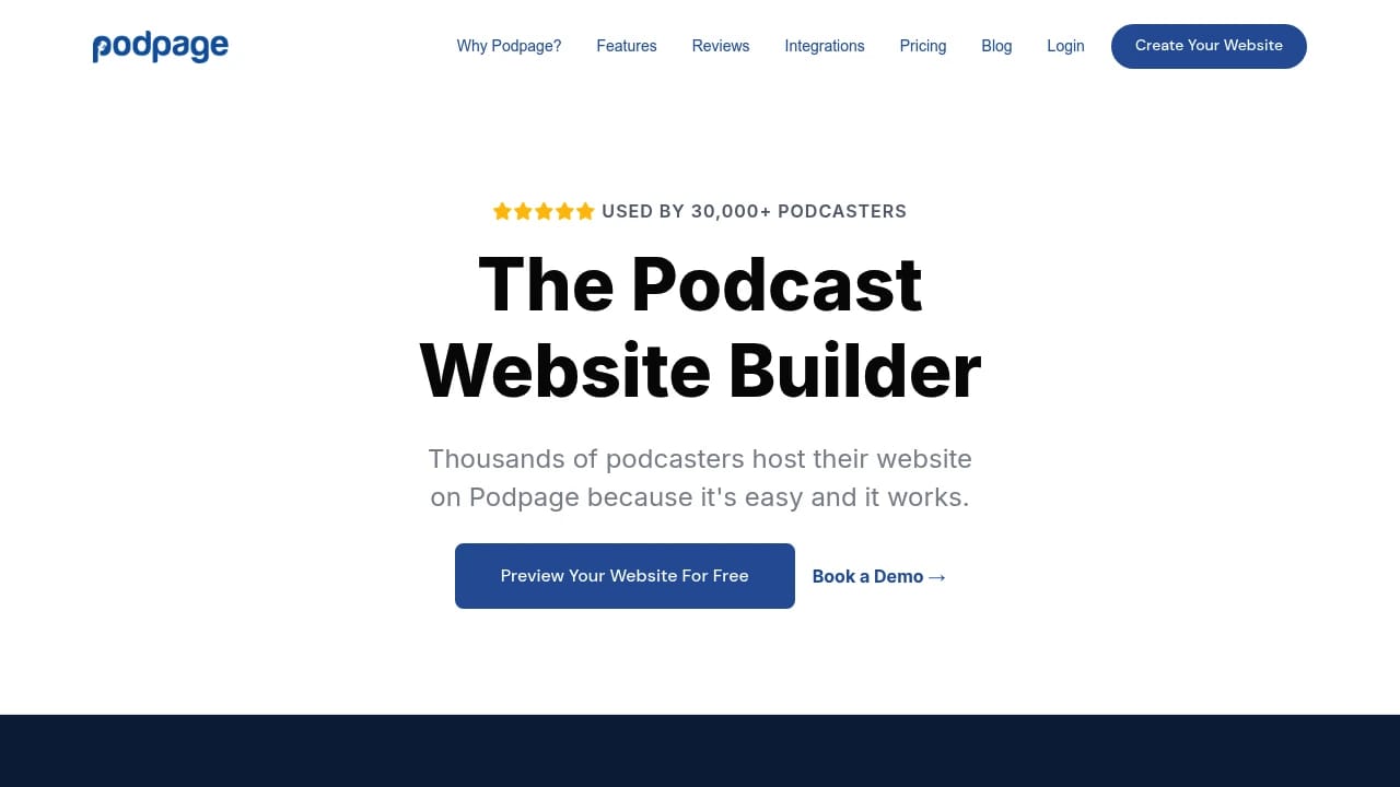 Screenshot of Podpage website