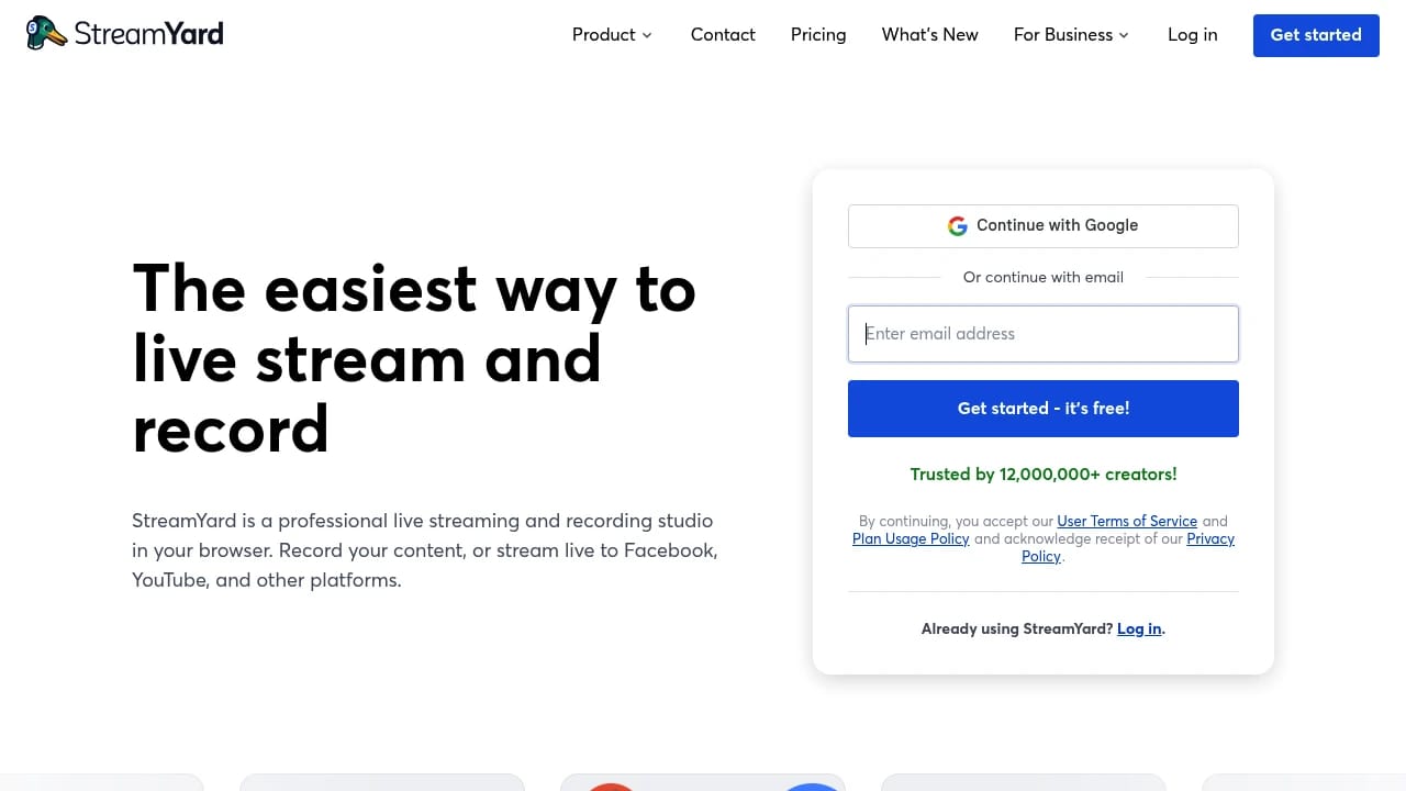 Screenshot of Streamyard website