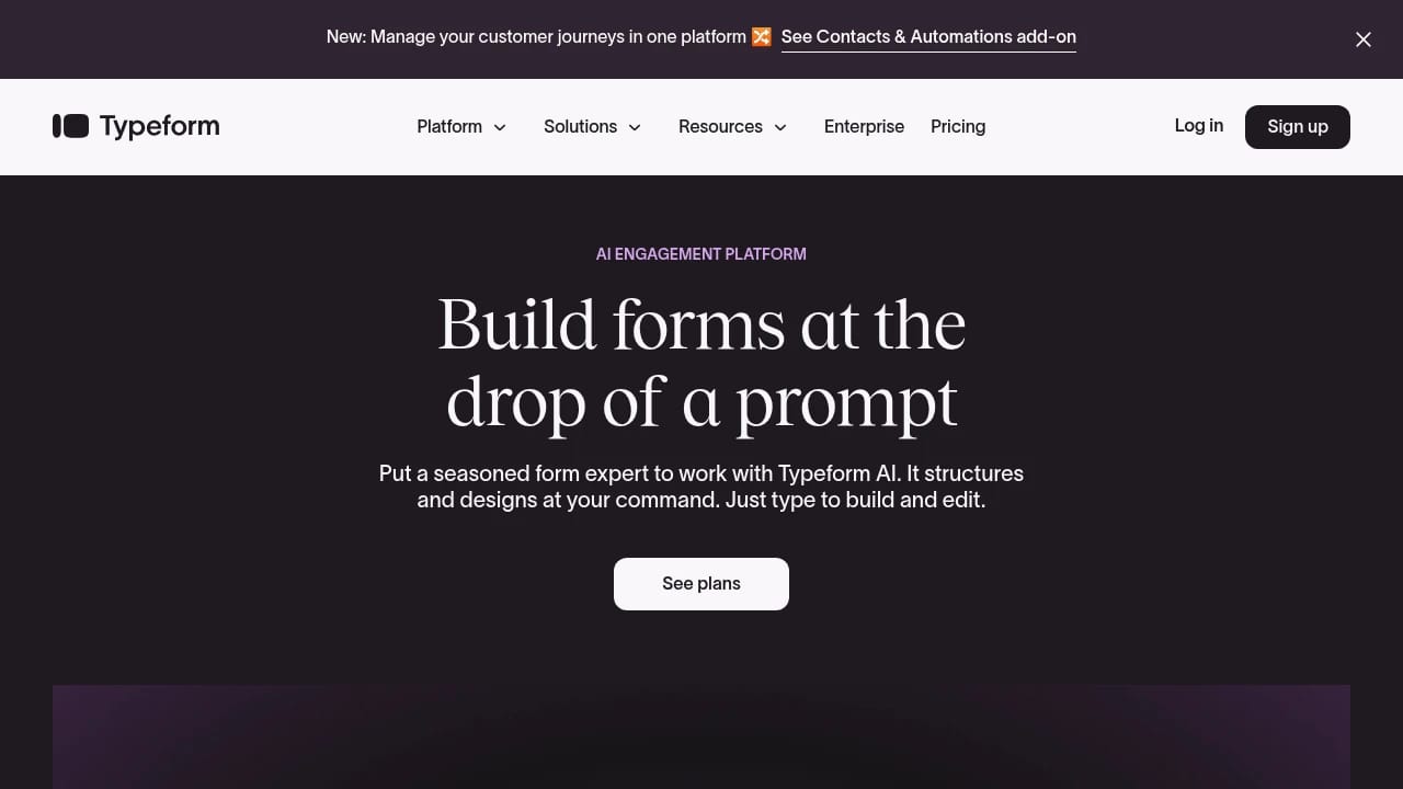 Screenshot of Typeform website