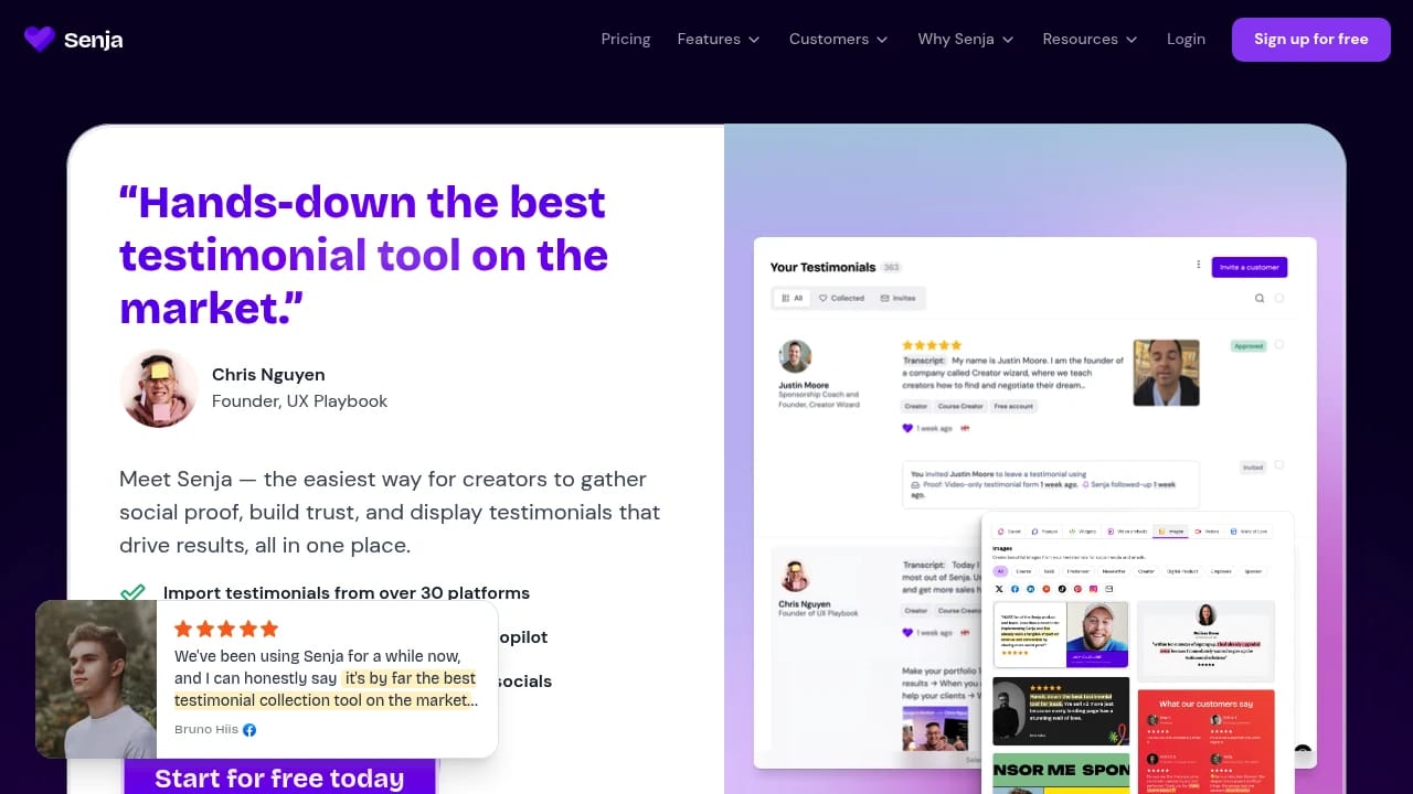 Screenshot of Senja website