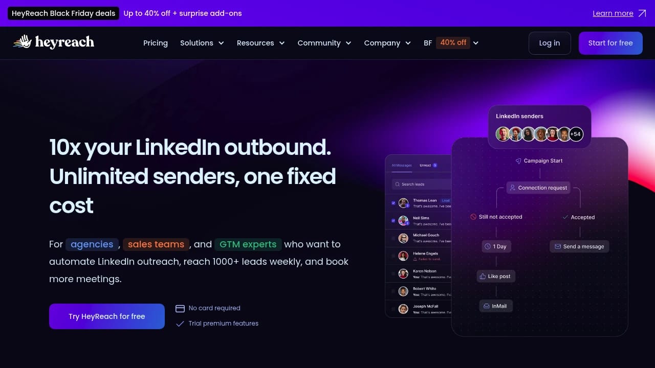 Screenshot of HeyReach website