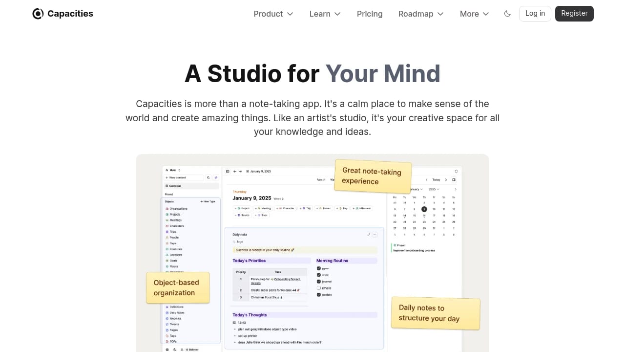 Screenshot of Capacities website