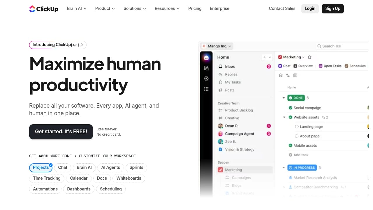 Screenshot of ClickUp website