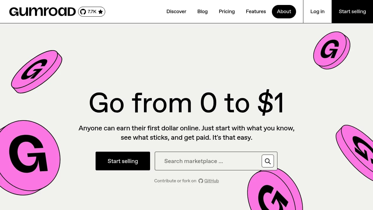 Screenshot of Gumroad website