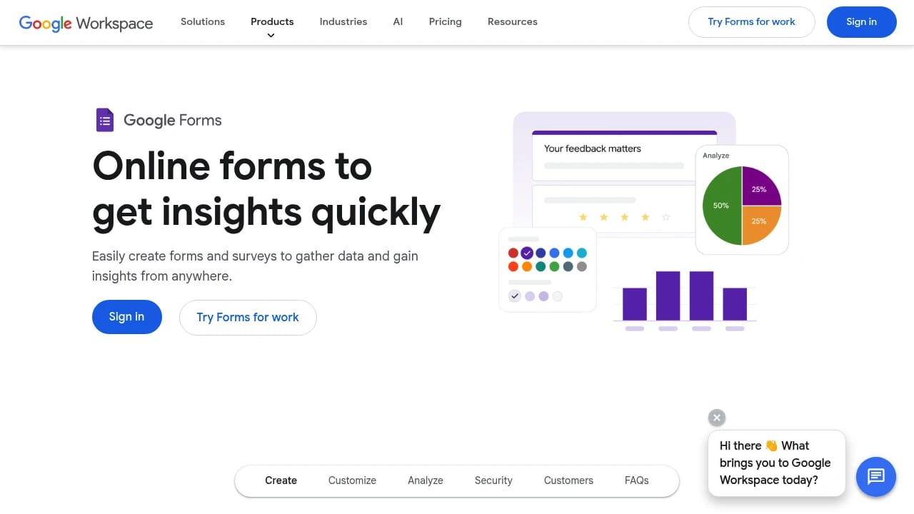 Screenshot of Google Forms website