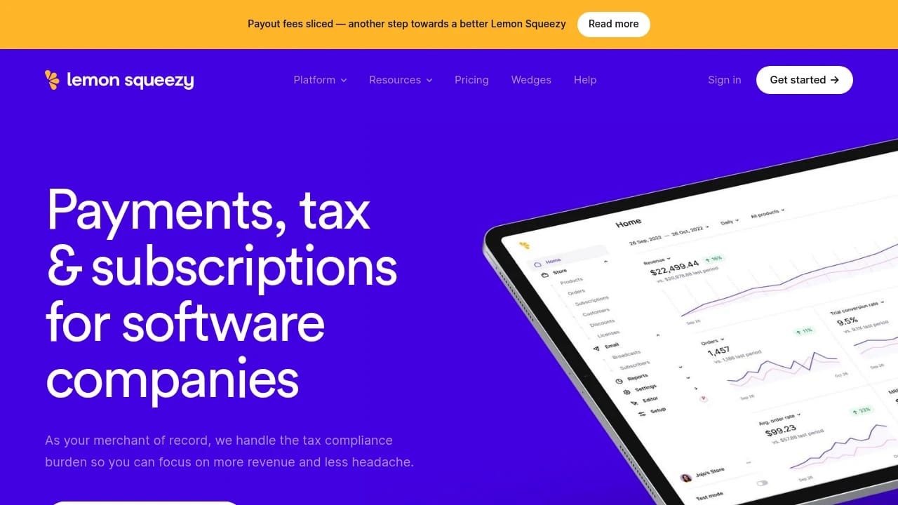 Screenshot of Lemon Squeezy website