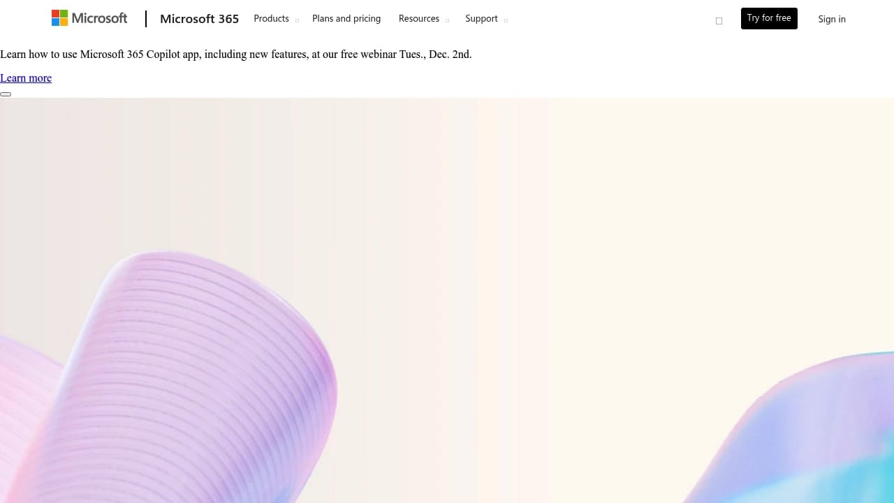 Screenshot of MS Word website