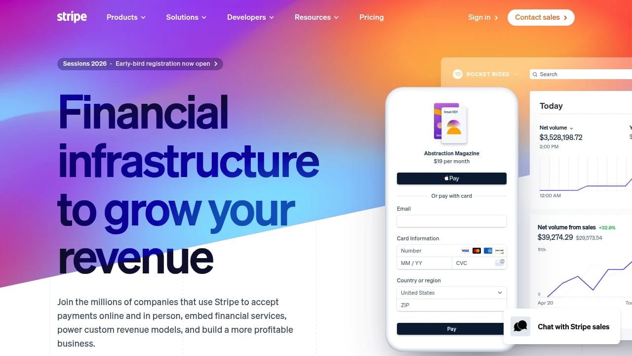 Screenshot of Stripe website