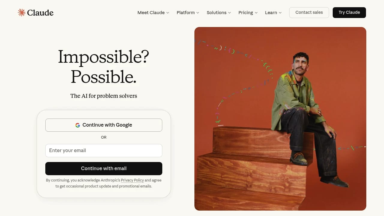 Screenshot of Claude website