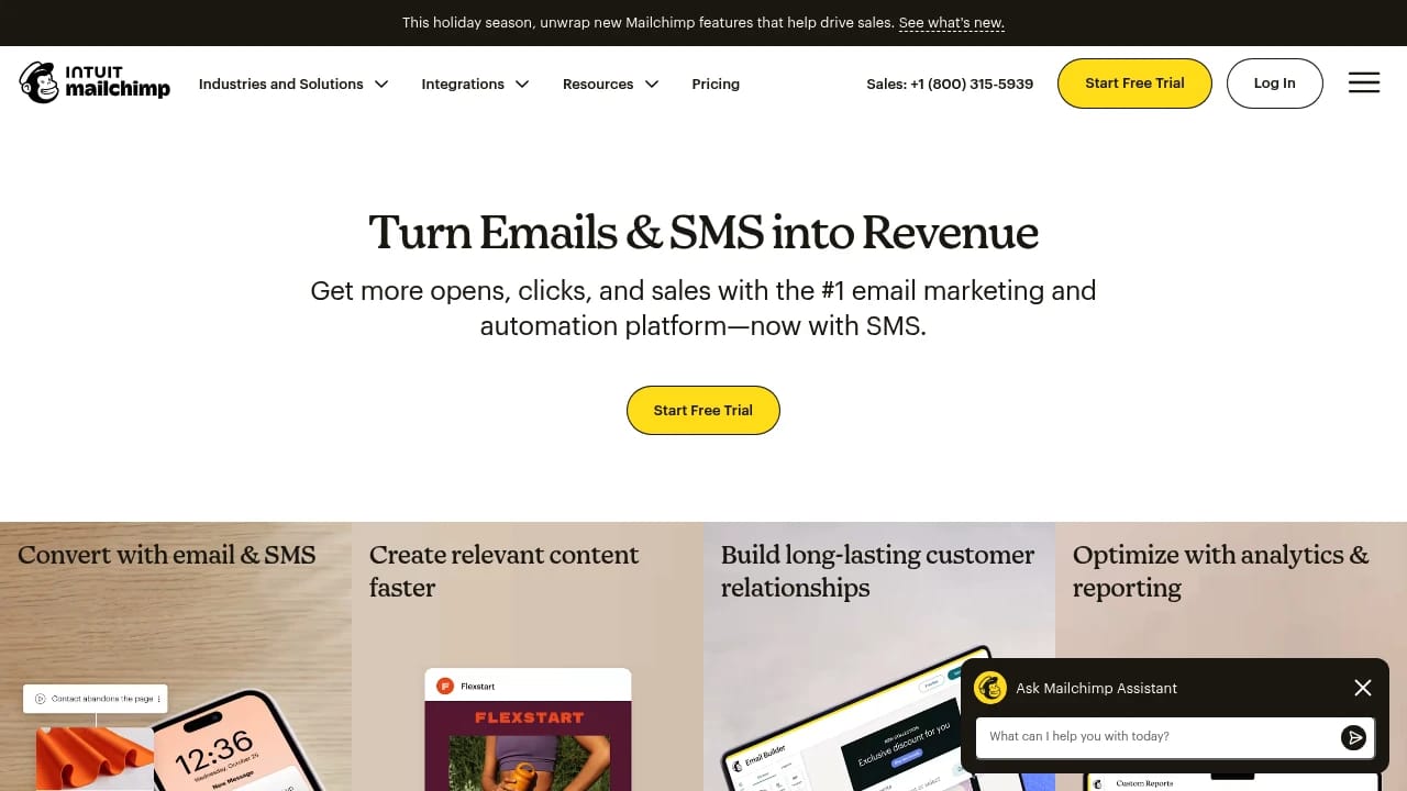 Screenshot of Mailchimp website