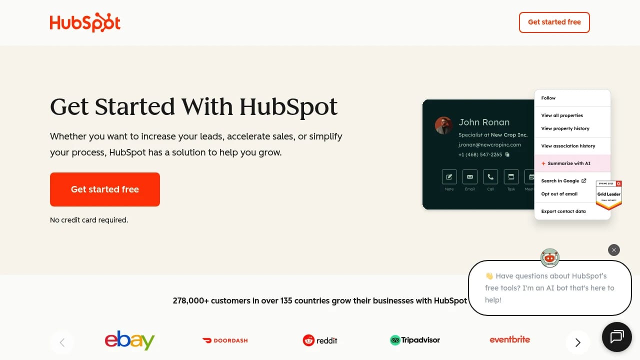 Screenshot of Hubspot website