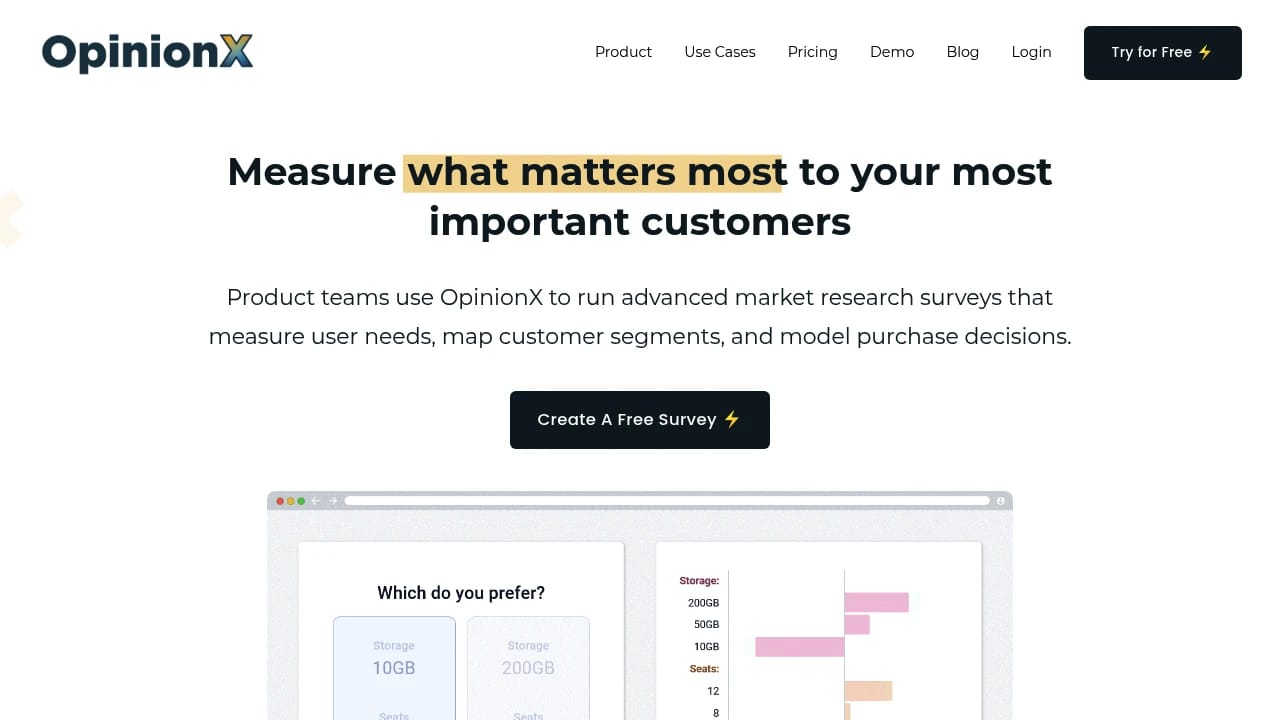 Screenshot of OpinionX website