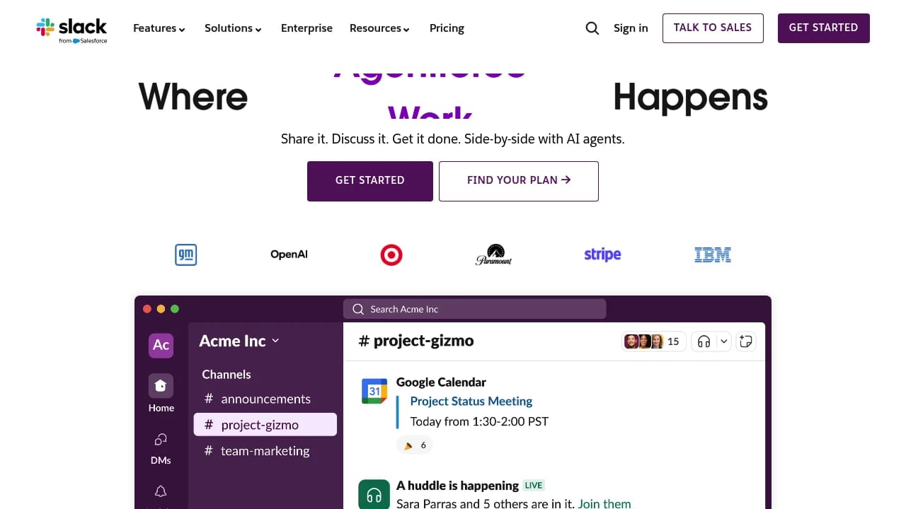 Screenshot of Slack website