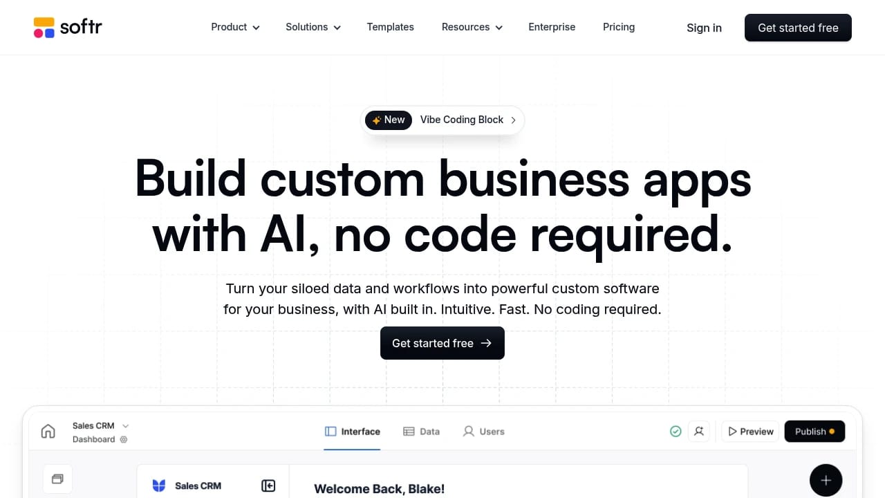 Screenshot of Softr website