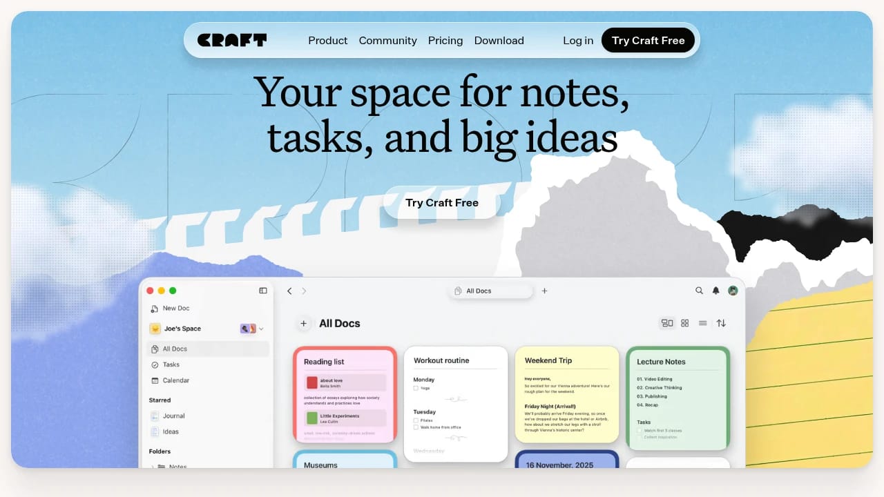 Screenshot of Craft website
