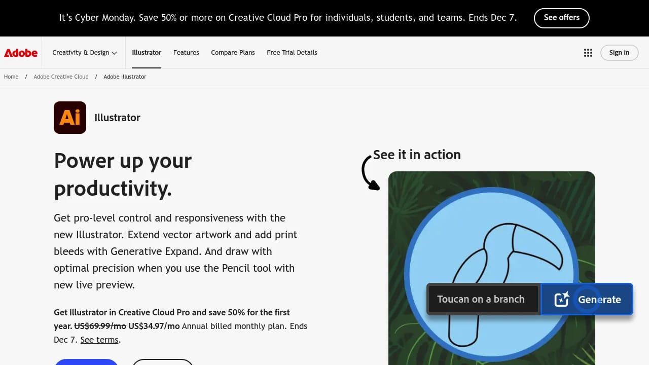 Screenshot of Adobe Illustrator website