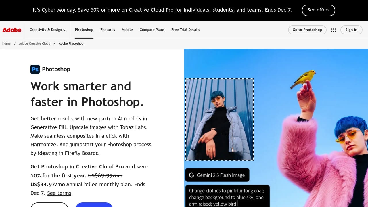 Screenshot of Adobe Photoshop website