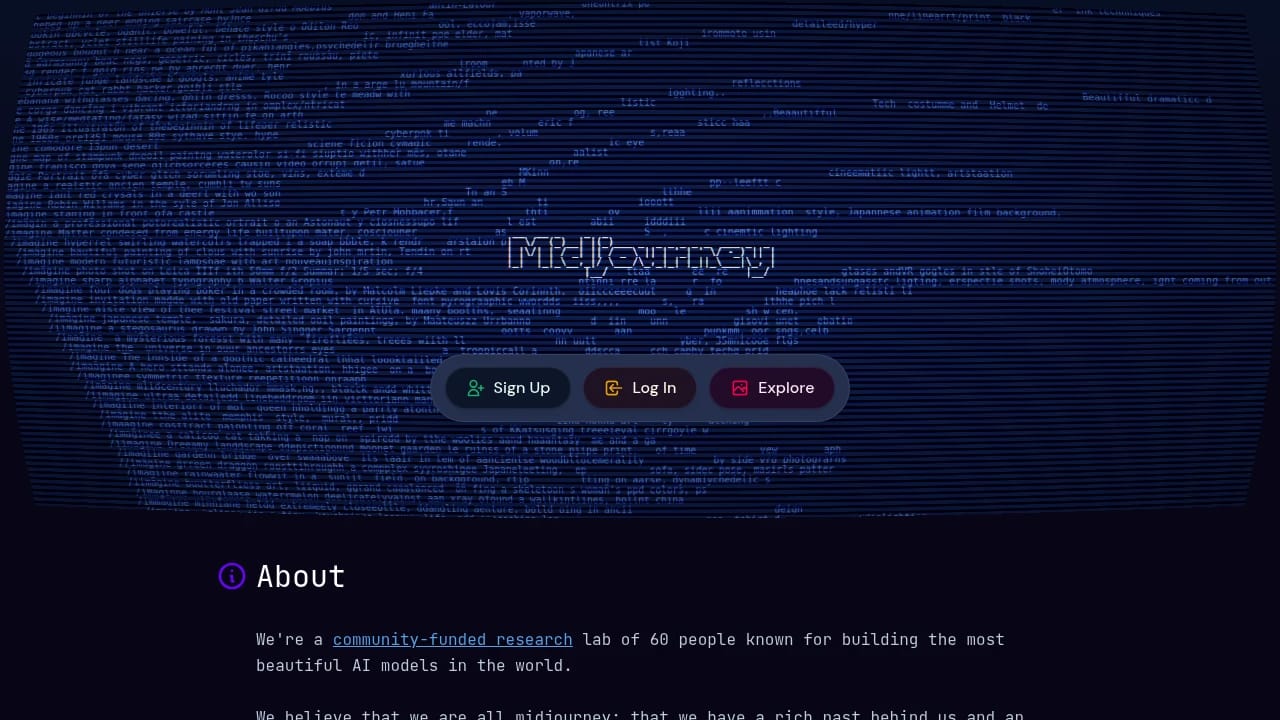 Screenshot of Midjourney website