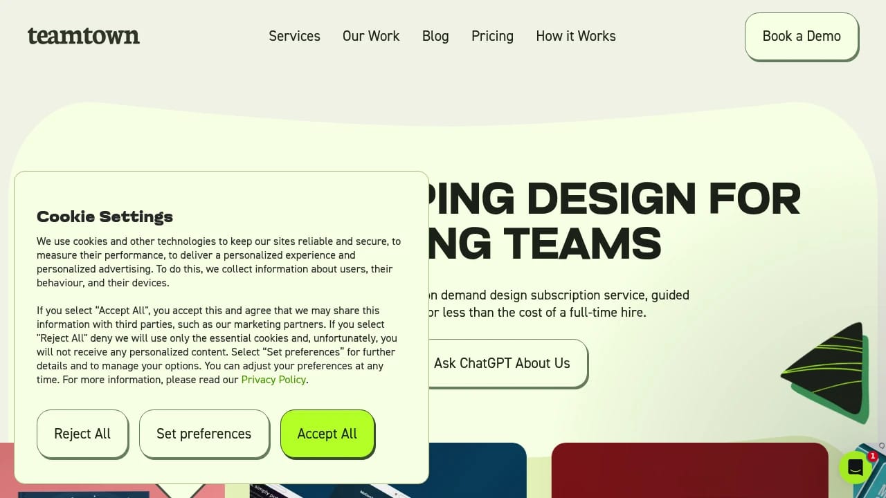 Screenshot of TeamTown website