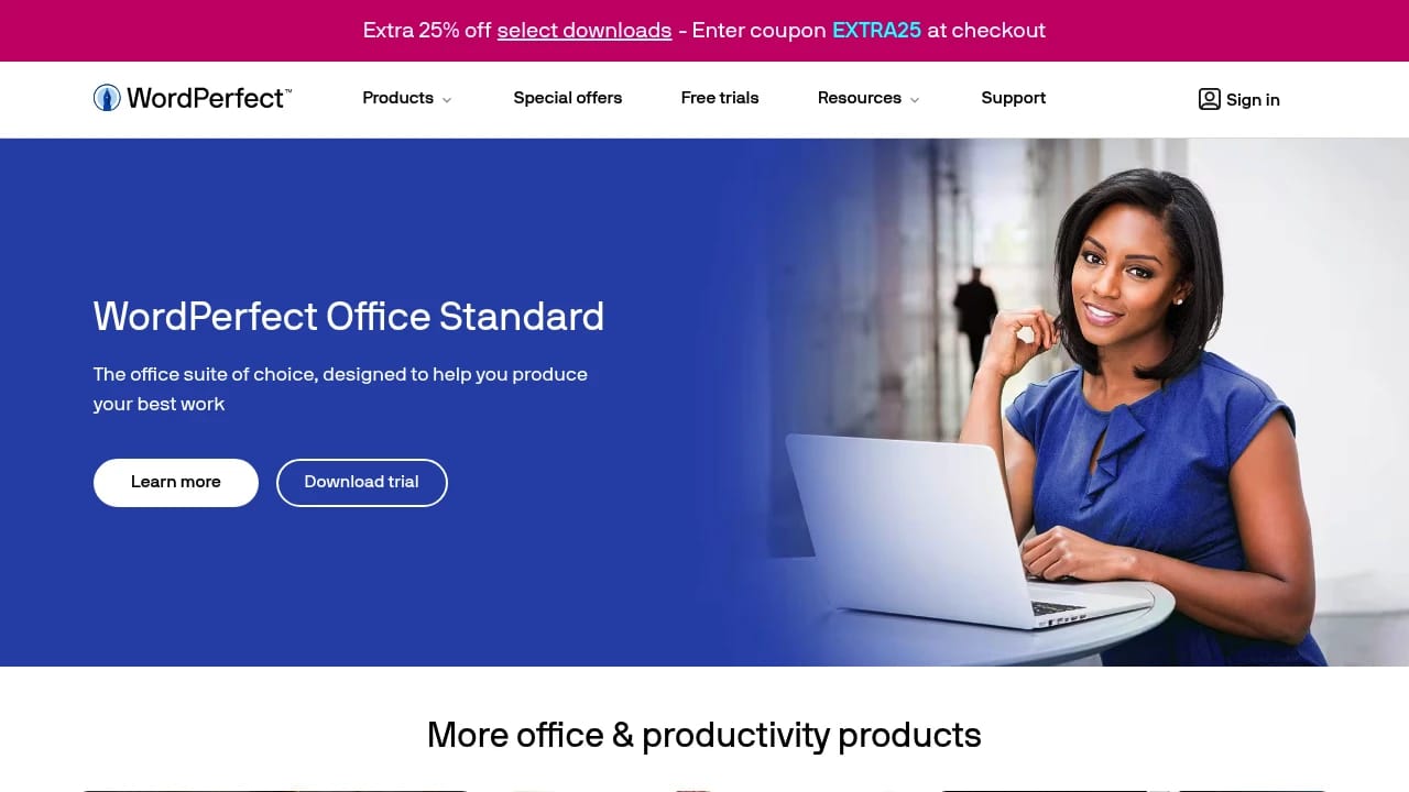 Screenshot of Wordperfect website