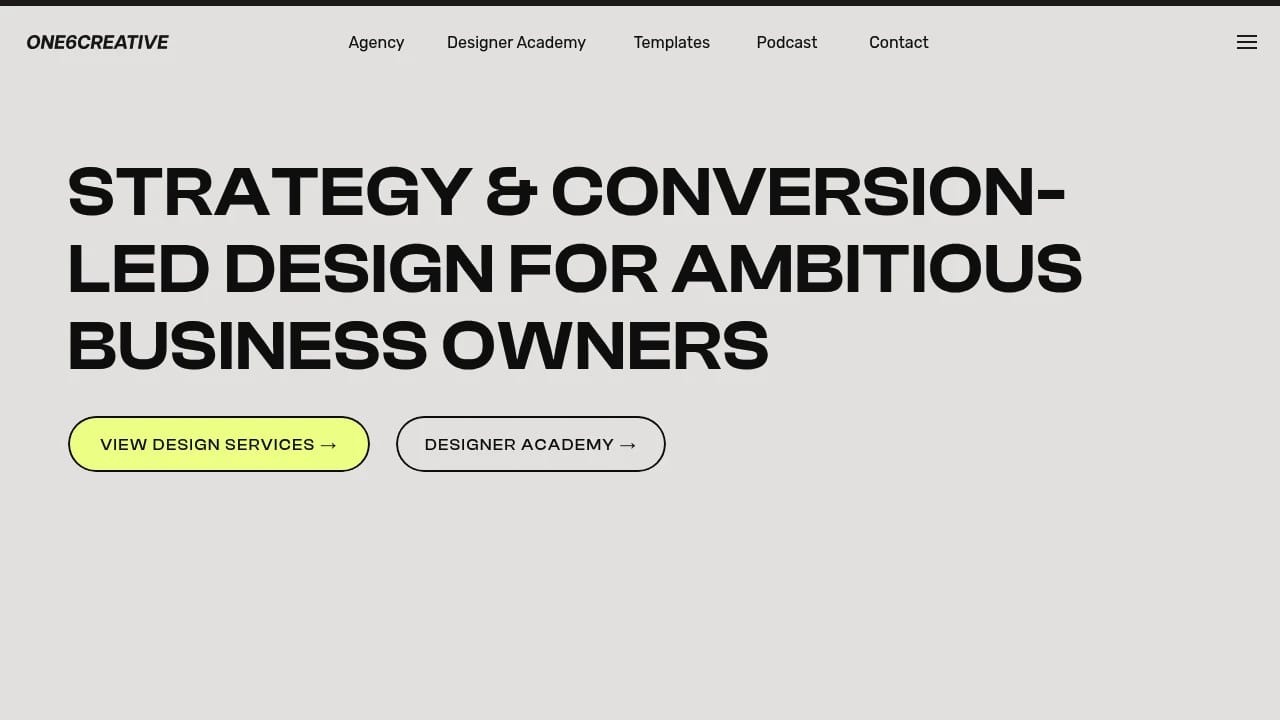 Screenshot of One6Creative website