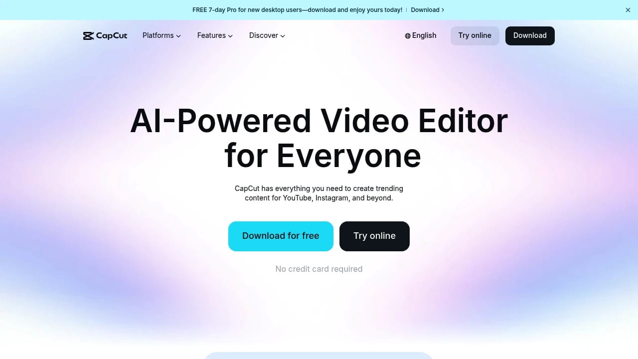 Screenshot of CapCut website