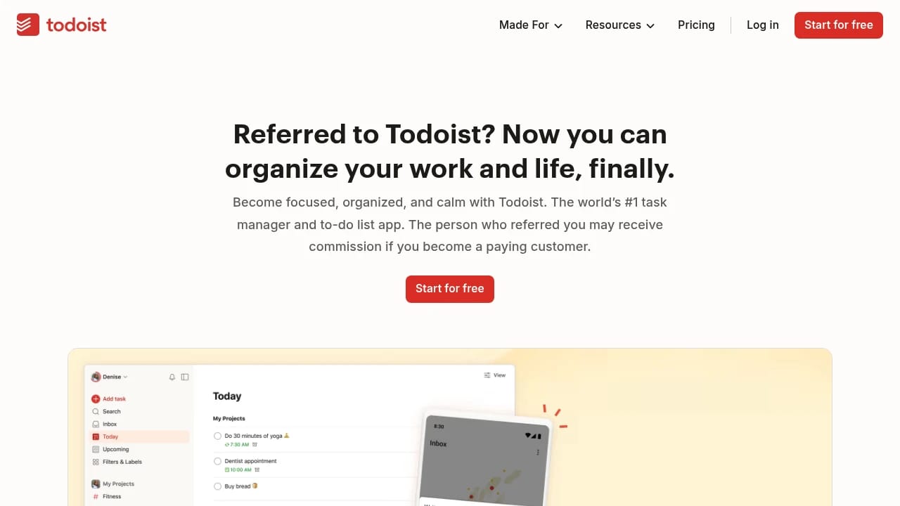Screenshot of Todoist website