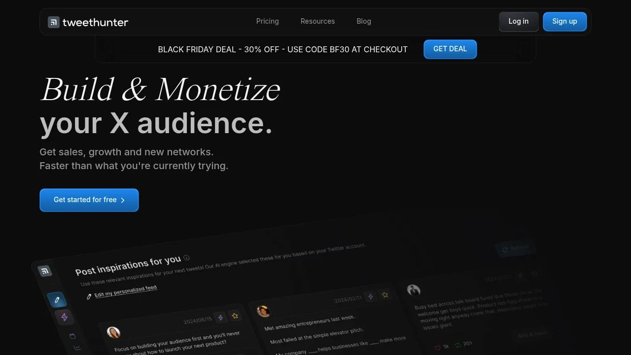 Screenshot of TweetHunter website