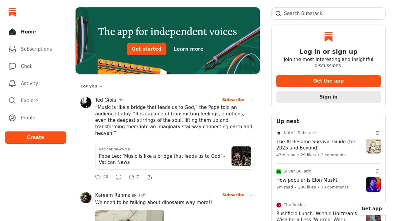 Screenshot of Substack website