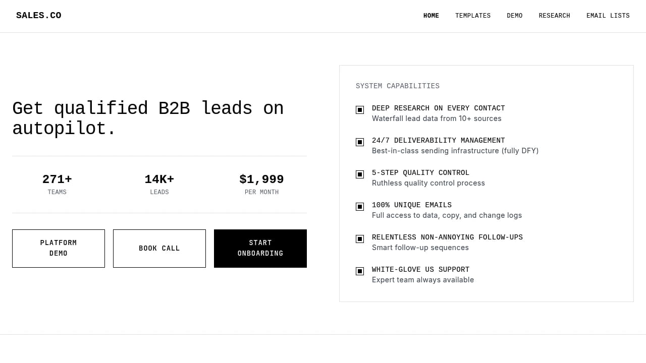 Screenshot of sales.co website