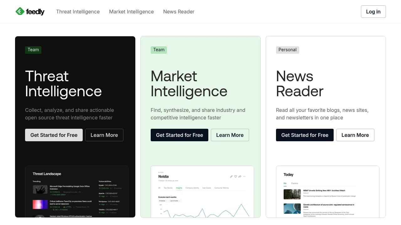 Screenshot of Feedly website