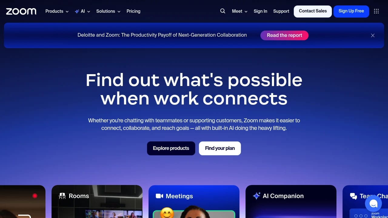 Screenshot of Zoom website