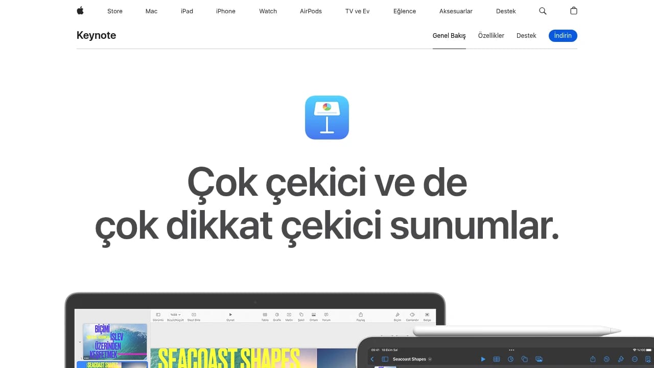 Screenshot of Keynote website