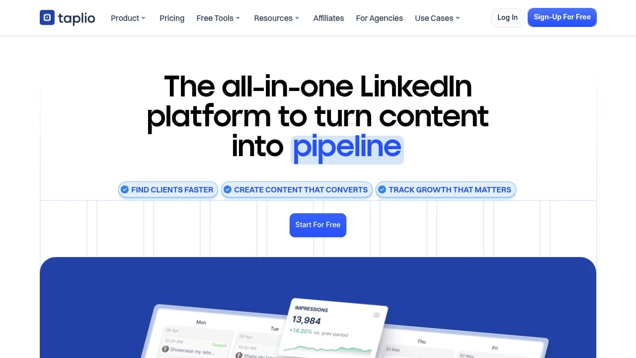 Screenshot of Taplio website