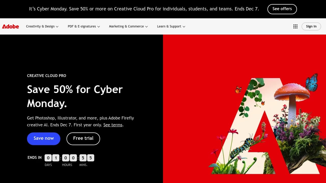 Screenshot of Adobe Product Suite website