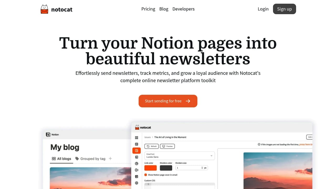 Screenshot of Notocat website