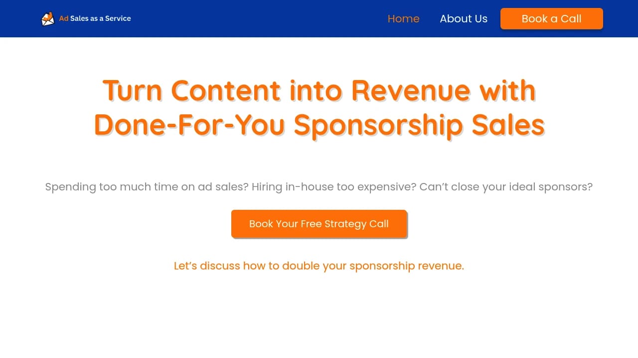 Screenshot of Ad Sales As A Service website