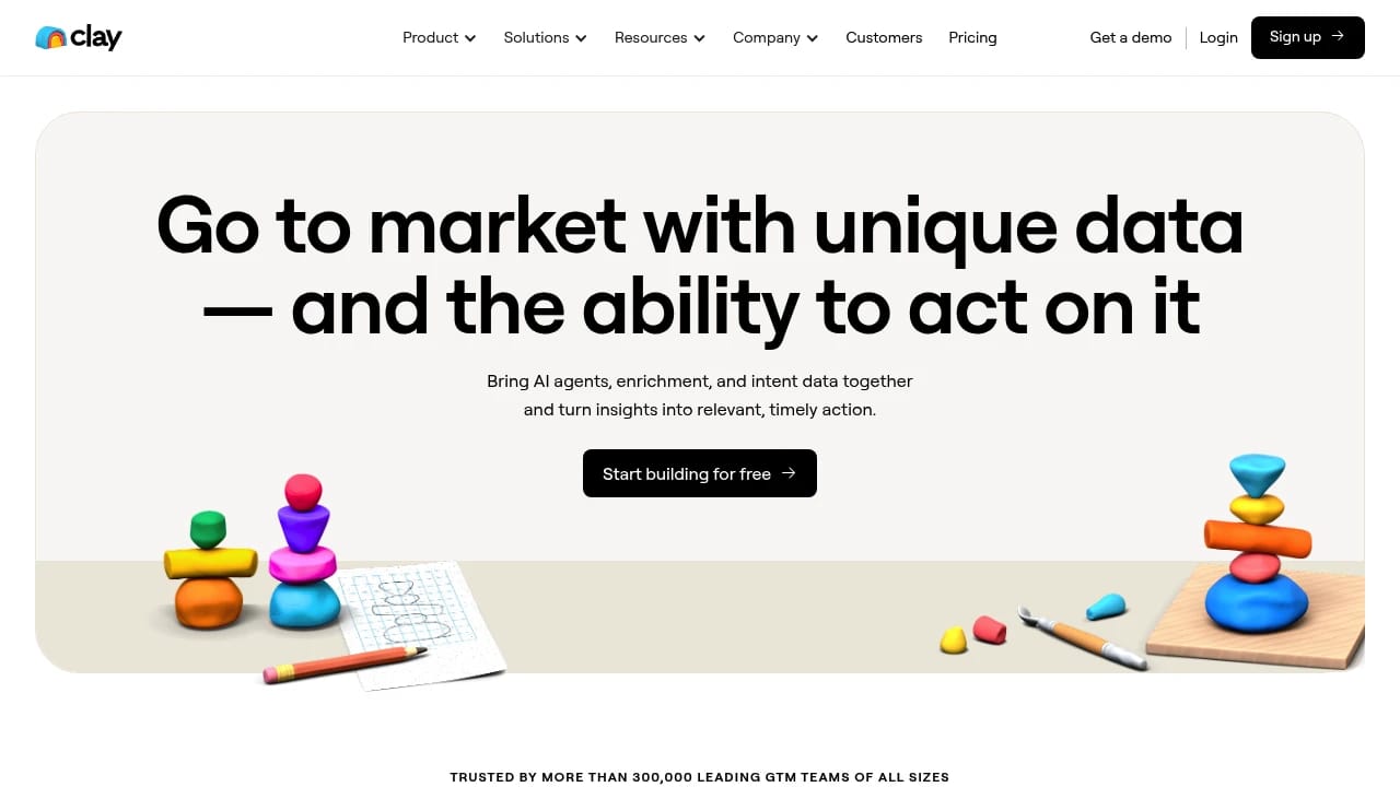 Screenshot of Clay website