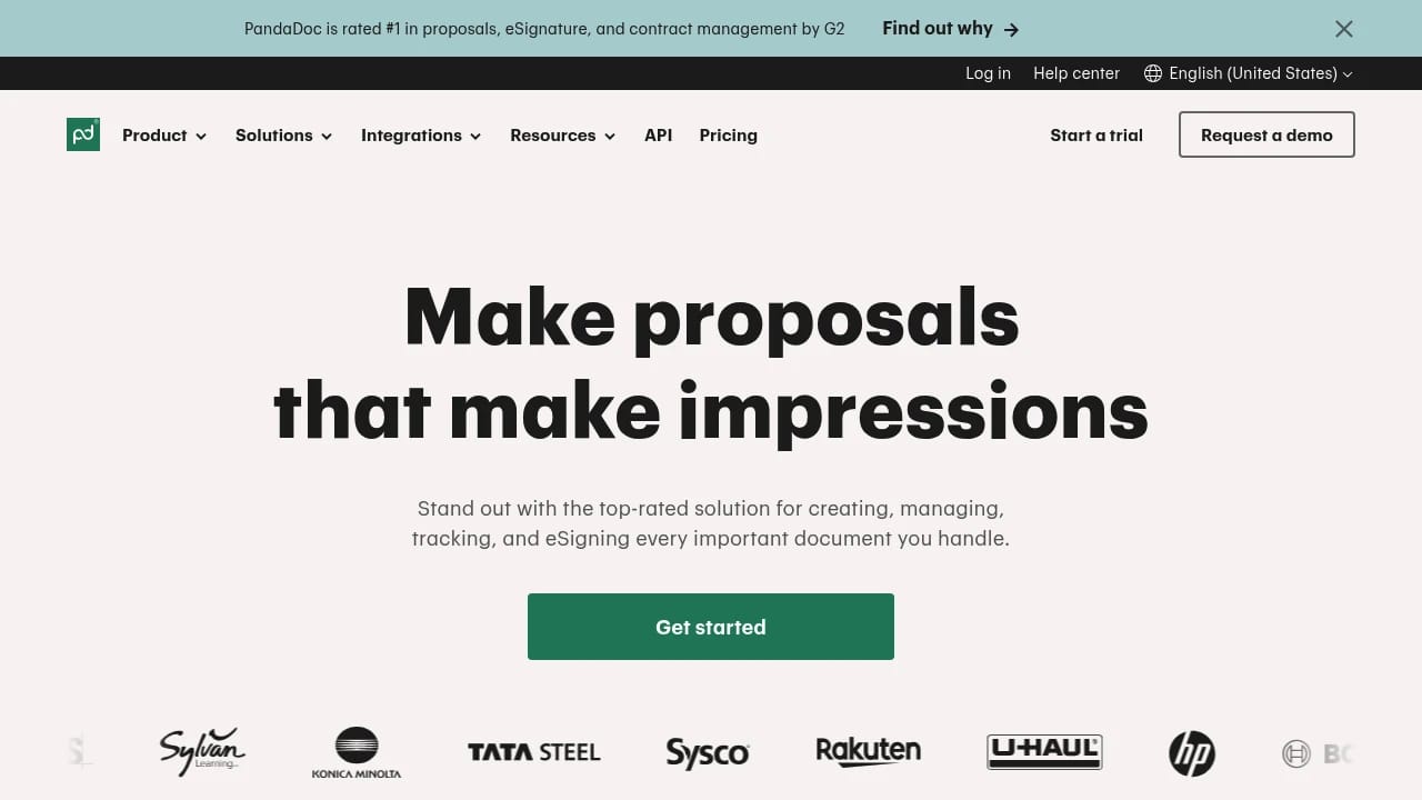 Screenshot of PandaDoc website