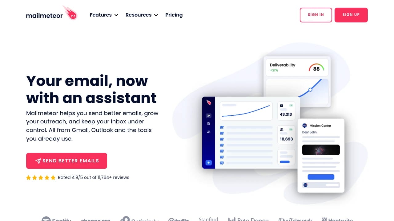 Screenshot of MailMeteor website