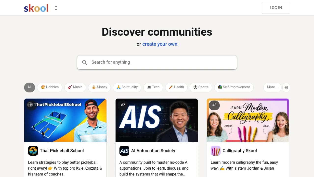 Screenshot of Skool website