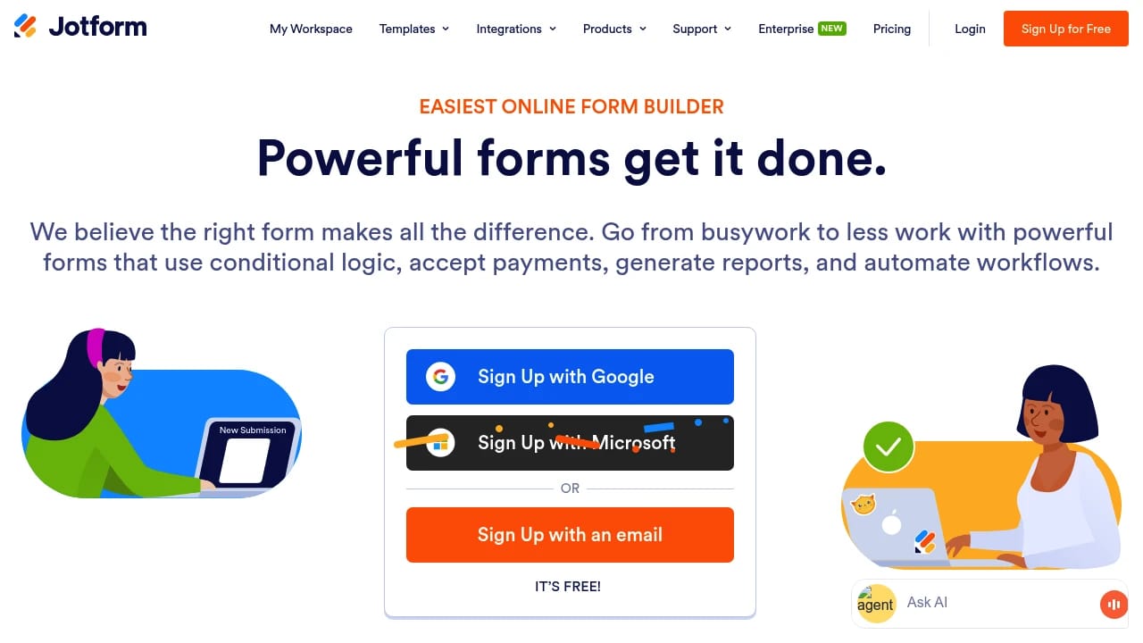 Screenshot of Jotform website