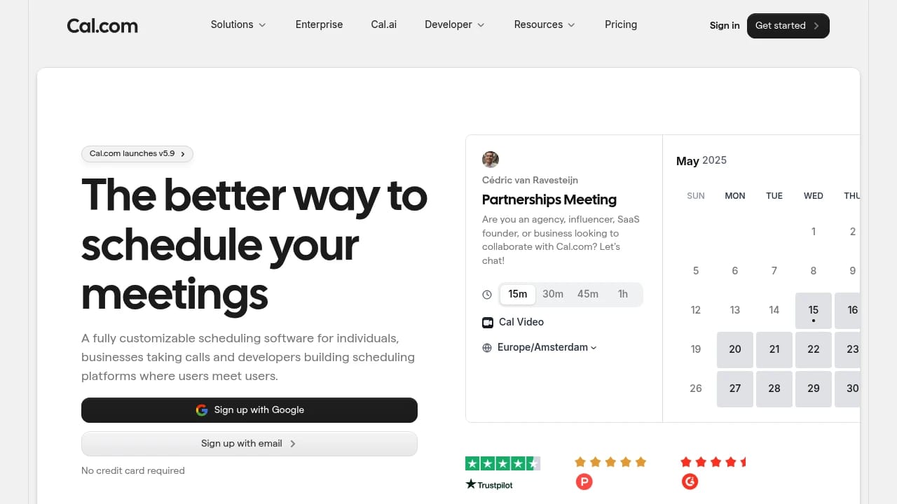 Screenshot of Cal.com website
