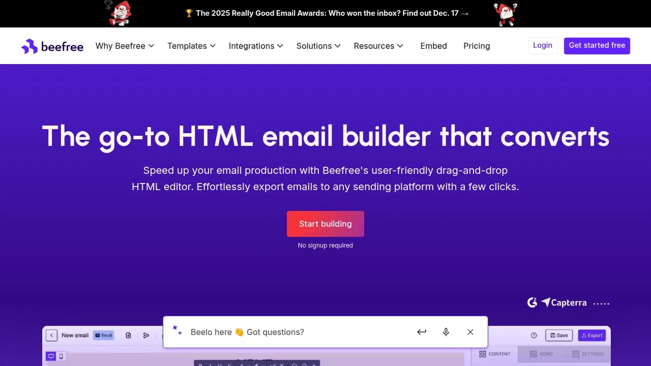 Screenshot of Beefree website