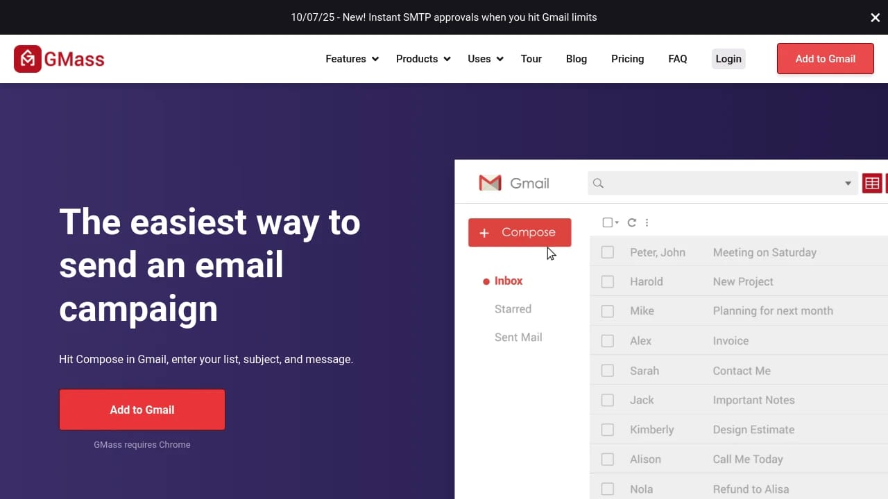 Screenshot of GMass website