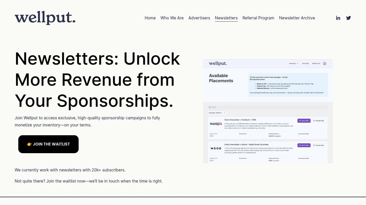 Screenshot of Wellput website