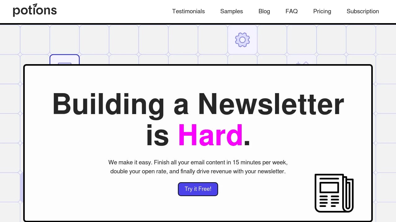 Screenshot of Potions website
