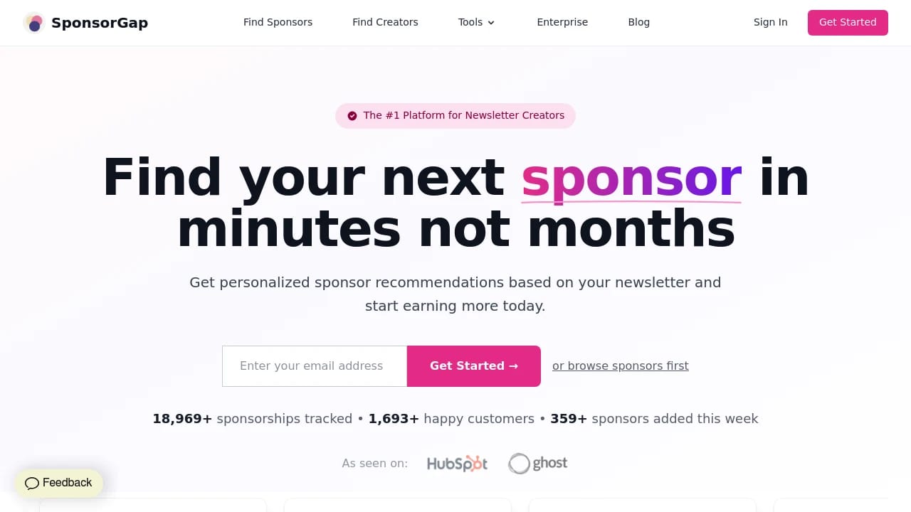 Screenshot of SponsorGap website